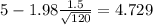 5-1.98\frac{1.5}{\sqrt{120}}=4.729