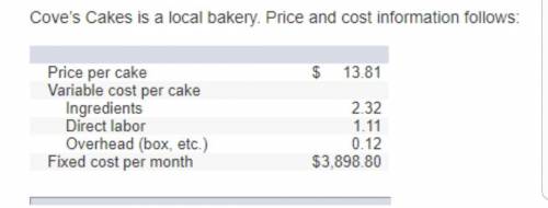 Determine Cove’s break-even point in units and sales dollars. 2. Determine the bakery’s margin of sa