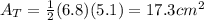 A_T=\frac{1}{2}(6.8)(5.1)=17.3 cm^2