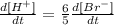 \frac{d[H^+]}{dt}=\frac{6}{5}\frac{d[Br^-]}{dt}