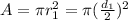 A=\pi r_1^2 =\pi (\frac{d_1}{2} )^2