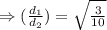 \Rightarrow( \frac{d_1}{d_2} )=\sqrt{\frac{3}{10}}