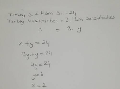 Paul bought a total of 24 sandwiches for his birthday party.The amount of turkey sandwhiches was thr