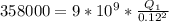 358000 = 9 * 10^{9 } *\frac{Q_{1} }{0.12^{2} }