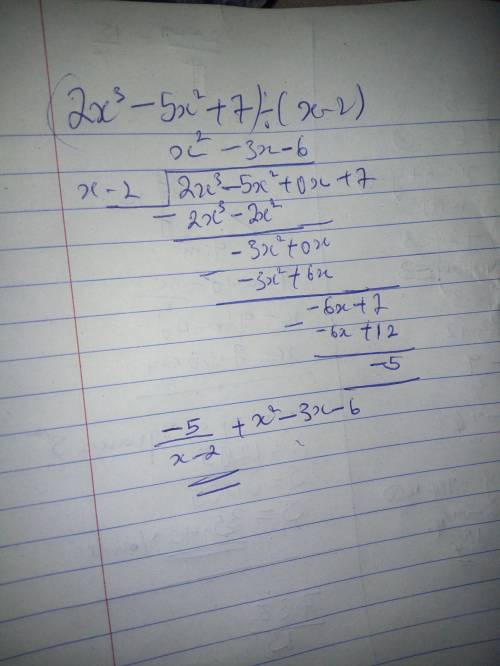 Divide. (2x3−5x2+7)÷(x−2)