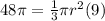 48\pi=\frac{1}{3}\pi r^{2} (9)