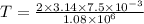 T=\frac{2\times 3.14\times 7.5\times 10^{-3}}{1.08\times 10^{6}}