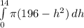 \int\limits^{14}_0 {\pi (196 - h^{2}  )} \, dh