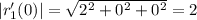 |r'_1(0)|=\sqrt{2^2+0^2+0^2} =2
