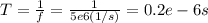 T =\frac{1}{f} = \frac{1}{5e6(1/s)} = 0.2e-6 s