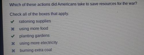 Which of these actions did Americans take to save resources for the war? Check all of the boxes that