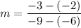 $m=\frac{-3-(-2)}{-9-(-6)}