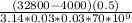 \frac{(32800-4000)(0.5)}{3.14*0.03*0.03*70*10^{9} }