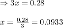 \Rightarrow 3x=0.28\\\\x=\frac{0.28}{3}=0.0933