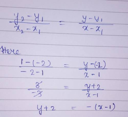 Which of the following point-slope form equations could be produced with the points (1, -2) and (-2,