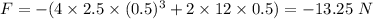 F=-(4\times 2.5\times (0.5)^3+2\times 12\times 0.5)=-13.25\ N