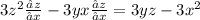 3z^{2}\frac{∂z}{∂x}- 3yx\frac{∂z}{∂x}=3yz-3x^{2}