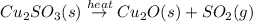 Cu_2SO_3(s)\overset{heat}\rightarrow Cu_2O(s)+SO_2(g)