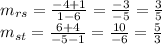 m_{rs}=\frac{-4+1}{1-6}=\frac{-3}{-5}=\frac{3}{5}\\m_{st}=\frac{6+4}{-5-1}=\frac{10}{-6}=\frac{5}{3}\\