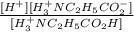 \frac{[H^+] [H^+_3NC_2H_5CO^-_2]}{[H^+_3NC_2H_5CO_2H]}