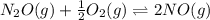N_{2}O(g) + \frac{1}{2}O_{2}(g) \rightleftharpoons 2NO(g)