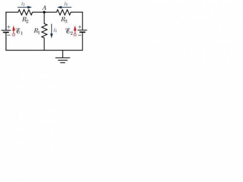 One point of the circuit is grounded (V = 0). What are the (a) size and (b) direction (up or down) o