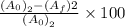 \frac{\left(A_{0}\right)_{2}-\left(A_{f}\right) 2}{\left(A_{0}\right)_{2}} \times 100