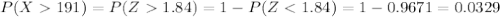P(X 191)= P(Z1.84)=1-P(Z