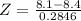 Z = \frac{8.1 - 8.4}{0.2846}