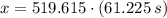 x = 519.615\cdot (61.225\,s)