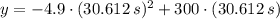 y = -4.9\cdot (30.612\,s)^{2}+300\cdot (30.612\,s)