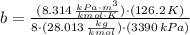 b = \frac{(8.314\,\frac{kPa\cdot m^{3}}{kmol\cdot K} )\cdot (126.2\,K)}{8\cdot (28.013\,\frac{kg}{kmol} )\cdot (3390\,kPa)}