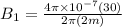 B_1 = \frac{4\pi \times 10^{-7} (30)}{2\pi (2m)}