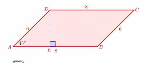 In parallelogram ABCD,AB = 6,BC = 8, and  Find the area of the parallelogram.