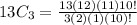 13C_3 = \frac{13(12)(11)10!}{3(2)(1)(10)!}