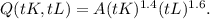 Q(tK,tL)=A(tK)^{1.4} (tL)^ {1.6 } .