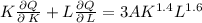 K\frac{\partial Q}{\partial \: K}+L\frac{\partial Q}{\partial \: L}=3AK^{1.4}L^{1.6}
