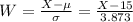 W = \frac{X-\mu}{\sigma} = \frac{X-15}{3.873}
