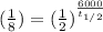 (\frac{1}{8})= (\frac{1}{2})^{\frac{6000}{t_{1/2} } }