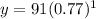 y = 91(0.77)^{1}