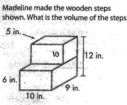 Madeline made the wooden steps shown.what is the volume of the steps
