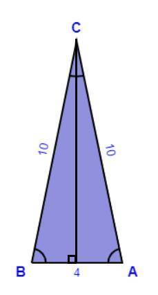 An isosceles triangle has legs that are 10 inches long and a base that is 4 inches long what is the