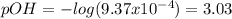 pOH=-log(9.37x10^{-4})=3.03