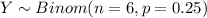 Y \sim Binom(n=6, p=0.25)
