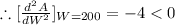 \therefore[ \frac{d^2A}{dW^2}]_{W=200}= -4