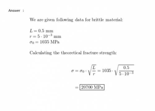 Estimate the theoretical fracture strength (in MPa) of a brittle material if it is known that fractu