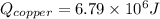 Q_{copper} = 6.79 \times 10^6 J