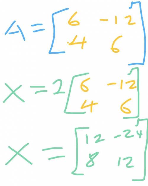 What is matrix X if 0.5X=A? Matrix A=[6 -12 4 6].