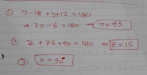 PLS HELP , find the values of x,y, & z in the figure