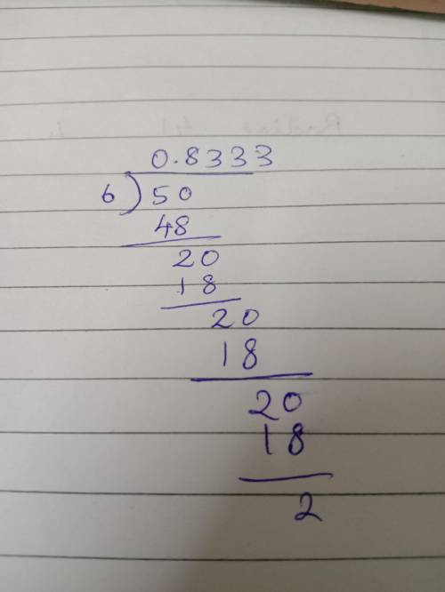Convert 5/6 into a decimal using long division